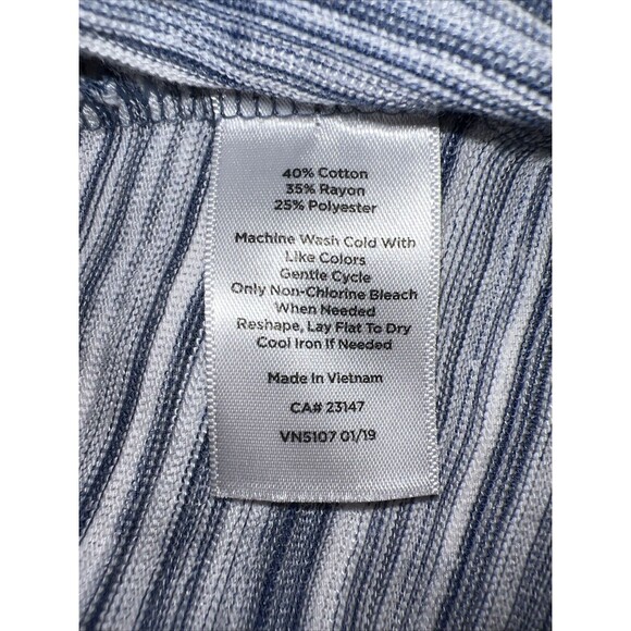 T by Talbots Women Top Med Gray Zip 3/4 Sleeve Striped Knit Pocket Stretch Light - Picture 11 of 12